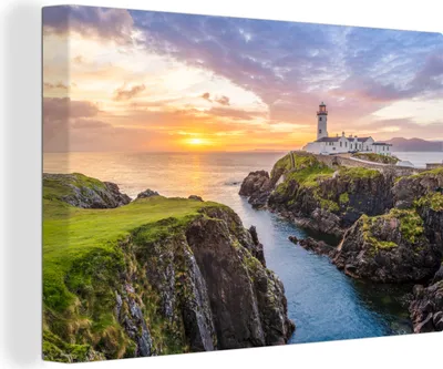 Produktbild von OneMillionCanvasses® - Leinwandbilder - 140x90 cm, Leuchtturm auf der Klippe von Fanad Head in Donegal, Irland, Wandbilder Kunstdruck Wanddekoration - Foto auf Leinwand - Gemälde