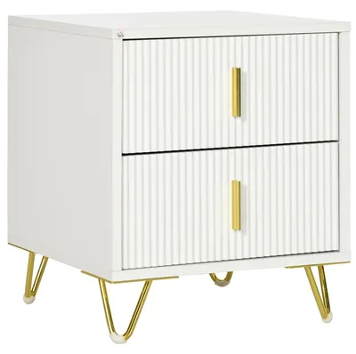 Imagen del producto de Mesilla de Noche con 2 Cajones Mesita de Noche Mesita Auxiliar con Patas de Metal para Dormitorio 40x40x47 cm Blanco