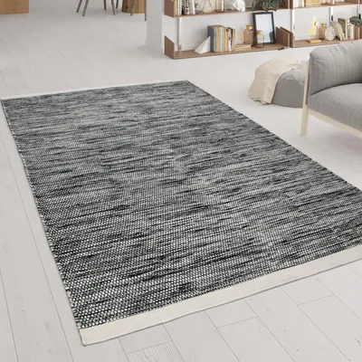 Produktbild von Wohnzimmer-Teppich Aus Wolle Und Baumwolle, Handgewebtes Flachgewebe, Braun Weiß Grösse 200x300 cm