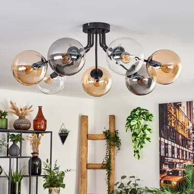 Produktbild von Fossobiubo Deckenlampe aus Metall/Glas in Schwarz/Bernsteinfarben/Rauchfarben