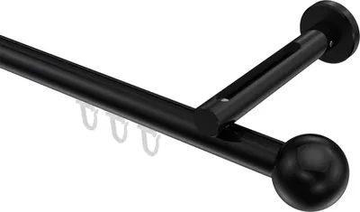 Produktbild von Interdeco Innenlaufstange / Gardinenstange mit Innenlauf Schwarz, Typ Siteno Luino (Kugel), 20 mm Ø 1-läufig, 100 cm