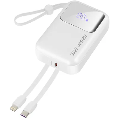Immagine prodotto di LinQ, powerbank da 10.000 mAh con cavi Lightning, USB-C e USB, bianco