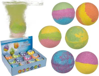 Image de Boule de bain pétillante, Fruity, env. 180 g, 4 couleurs, 12 pièces dans un présentoir