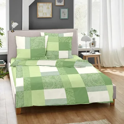 Produktbild von Dormisette Feinbiber Bettwäsche Ystad grün 135x200 cm + 80x80 cm