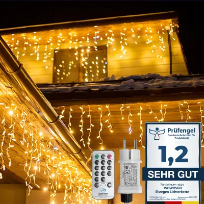 Produktbild von Eisregen Lichterkette 15M Außen 660LED Warmweiß IP44 Lichtervorhang mit Fernbedienung Timer 8 Modi Speicherfunktion für Garten Balkon Weihnachten Deko