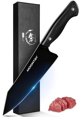 Image de Couteau de chef Kirisuke, 17 cm, avec revêtement en titane noir, en acier inoxydable, avec manche en bois