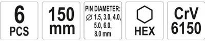 Immagine prodotto di Set di punzoni 6 pezzi, 150 mm, diametro 1,5, 3, 4, 5, 6, 8 mm