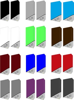 A collage of different colored product packaging.