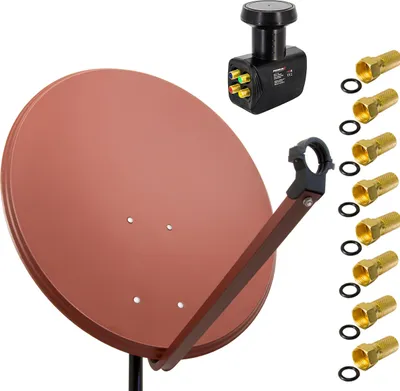 Produktbild von PremiumX SAT Anlage 100cm Antenne Stahl Ziegelrot Quad LNB 8x F-Stecker