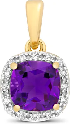 Produktbild von Atemberaubender 9 Karat (375) Gold Damen - Diamant Anhänger Brillant-Schliff 0.08 Karat mit Amethyst - 14mm*8mm; TRS14367