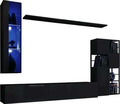 Image de Ensemble meubles de salon style industriel SWITCH M2. Coloris noir.