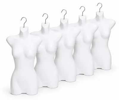 Produktbild von 5er Set Torso Weiblich - 70 cm Damentorso aus Kunststoff - Oberkörper Halbplastik in Farbe weiß - Mannequin Büste - Halbschale Damenbody - Büstenform - Schaufensterpuppe mit Haken