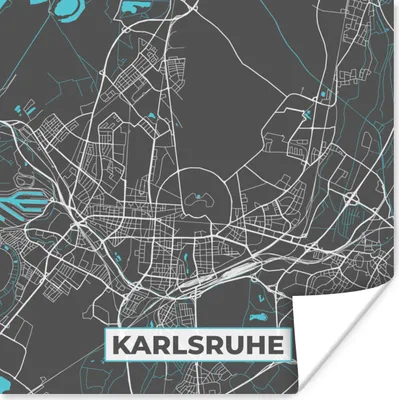 Produktbild von MuchoWow® Poster Stadtplan - Karlsruhe - Deutschland - Karte 50x50 cm - Wohnzimmerdekoration