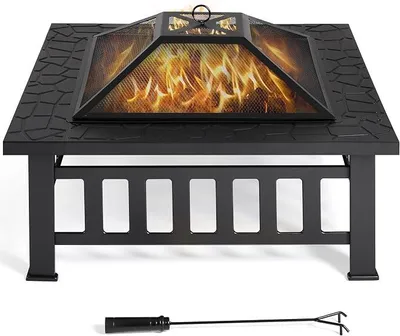 Productafbeelding van Vuurkorf 3-in-1 met vonkenscherm, 86x86x54cm, zwart | Rechthoekige vuurkorf met vonkenscherm, schuifhaak en beschermhoes. Ideaal voor het maken van een kampvuur in de tuin, op het terras of tijdens het kamperen