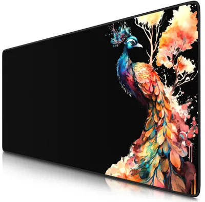Produktbild von Titanwolf Gaming Mauspad XXL, 900 x 400 x 3 mm, Schreibtischunterlage, abwaschbar, rutschfeste Rückseite, Geschwindigkeit & Präzision, Black Peacock