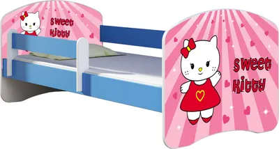 Produktbild von ACMA Jugendbett Kinderbett Junior-Bett Komplett-Set mit Matratze Lattenrost und Rausfallschutz Blau 15 Sweet Kitty 180x80