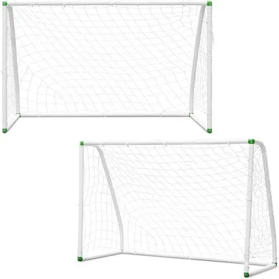 Image de 2 buts de football en PVC avec filet de rebond, 180 x 120 x 80 cm, pour le jardin et les jeux en plein air, blanc