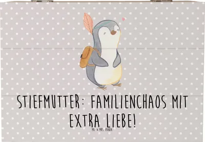 Produktbild von Mr. & Mrs. Panda Truhe Stiefmutter Liebe 22 x 15 cm - Grau Pastell - Geschenk, Box, Familienmitglieder, Schatulle, Beziehung, schatztruhe, Stiefkind, handgefertigt, Kiste