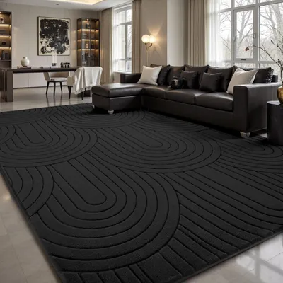 Produktbild von Schwarzer Wohnzimmer Teppich 160x230cm mit 3D Effekt - Waschbar Antirutsch Kurzflor Teppich