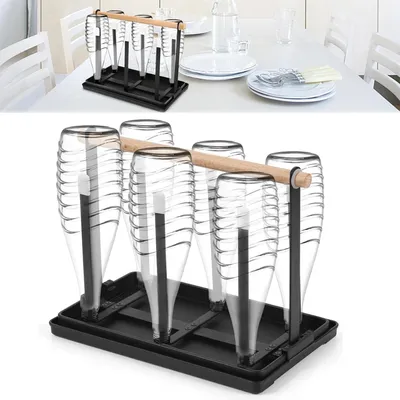 Produktbild von Flaschenhalter für Sodastream Abtropfgestell Flaschen mit Holzgriff Abtropfwanne