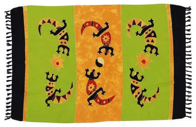 Produktbild von Handbemaltes Sarong Tuch, Bali Sarong, Wandtuch, Wickelrock, Sarongkleid - Modell 12, Uni, Grün, Viskose, 160*110 cm, Sarongs & Tücher
