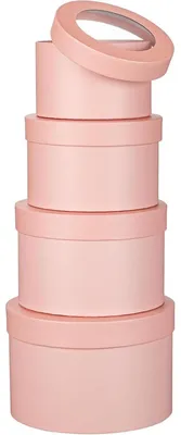 Obrázok produktu pre Sada 4 kusov okrúhlych úložných boxov s vekom, ružovej farby, vhodné na stohovanie, vyrobené z kartónu, priemer 14-20 cm