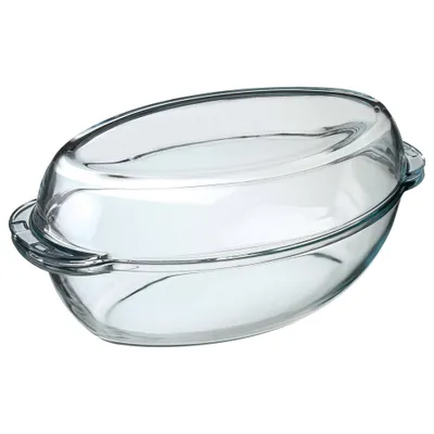 Zdjęcie produktu dla Owalne naczynie do pieczenia 2,8+1,8l 34x19,6cm szklane z pokrywką