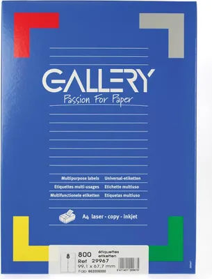 Zdjęcie produktu dla Etykiety galeryjne 99,1 x 67,7 mm 100 arkuszy, białe, 9,91 cm, 6,77 cm, 216 x 306 x 20 mm