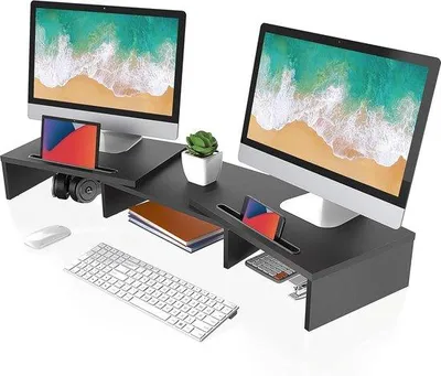Obrázok produktu pre Drevený otočný stojan na monitor s nastaviteľnou výškou – 79–111,3 × 28 × 10,6 cm – max. nosnosť 25 kg – čierny