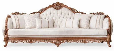Produktbild von Casa Padrino Luxus Barock Wohnzimmer Sofa Weiß / Braun 295 cm - Barock Möbel