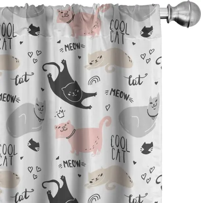 Zdjęcie produktu dla ABAKUHAUS Zwierzęta domowe Zasłony, firanki, zabawne, fajne kotki, zwierzęta, bazgroły z sercami Love My Kitty, 2 sztuki 75 x 225 cm, beżowy, jasnoróżowy