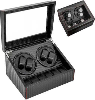 Immagine prodotto di Rotore per orologi 4+6 - Scatola rotore automatico per orologi - Motore silenzioso - 4 rotori + 6 scomparti - Per orologi automatici - Nero