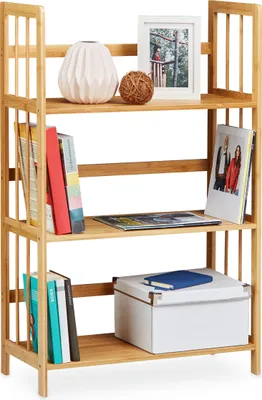 Obrázok produktu pre Stojanová polica Relaxdays z bambusu a dreva, 3 police, VxŠxH: 88 x 55 x 26 cm, kúpeľňová polica, polica na topánky, bambusová polica, prírodná hnedá