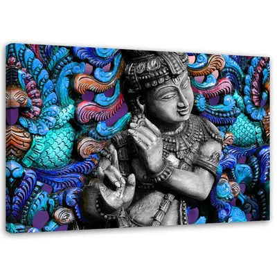 Produktbild von Leinwandbild feng shui farbiger buddha 100x70 cm Feeby blau wandbild bereit zum aufhängen