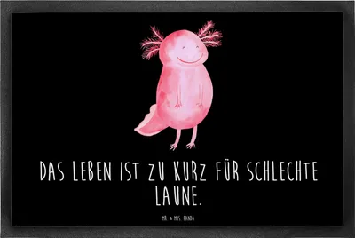 Produktbild von Mr. & Mrs. Panda Bodenvorleger Axolotl Glücklich 40 x 60 cm - Schwarz - Geschenk, Motivation, Lurch, Motivationsspruch, Schmutzfangmatte, fußmatte, Schmutzmatte