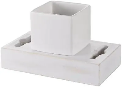 Immagine prodotto di Porta spazzolini in Vetroceramica e legno , dimensioni 9,5 x 9,5 x 1,8 cm, ideale per il bagno