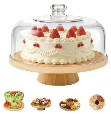 Productafbeelding van Omgoods - Houten Taartstandaard met Deksel voor Desserts en Charcuterie