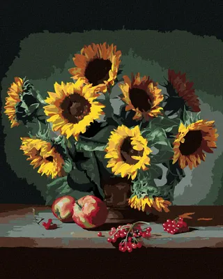 Produktbild von Zuty - Malen nach Zahlen - SONNENBLUMEN MIT ÄPFELN UND JOHANNISBEEREN, 40x50 cm, mit Keilrahmen (bereits gespannt)
