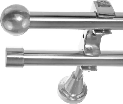 Produktbild von Edelstahl Look Gardinenstange Ø 20mm Wandträger 2-läufig zweiläufig Wandbefestigung Kugel H60 E33E30 RR