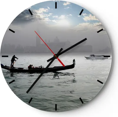 Produktbild von Wanduhr - Rund - Glasuhr - Venedig italien stadt wasser - 30x30cm - Schleichendes Uhrwerk - Lautlos - zum Aufhängen bereit - Dekoration Modern - Wanddekoration aus Glas - C3AR30x30-2669