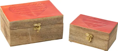 Obrázek produktu pro J-Line Sada 2 krabic Heart Mango Wood Red