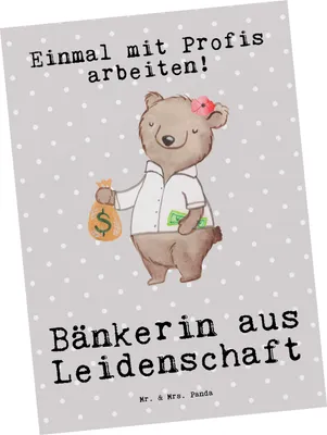 Produktbild von Mr. & Mrs. Panda Postkarte Bänkerin Leidenschaft - Grau Pastell - Geschenk, Fotokarte, Spruch, Grußkarte, Lustig, Beruf, Bankangestellte, einzelkarte, Ausbildung, Witzig