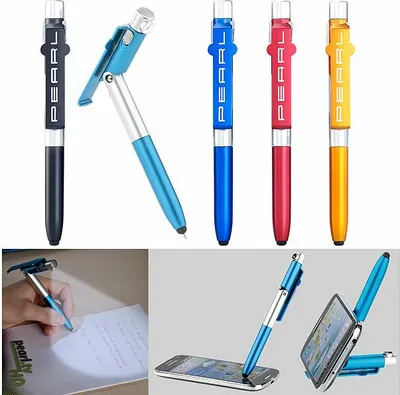 Image de 5 stylos à bille 4 en 1 avec stylet, support smartphone et lampe led