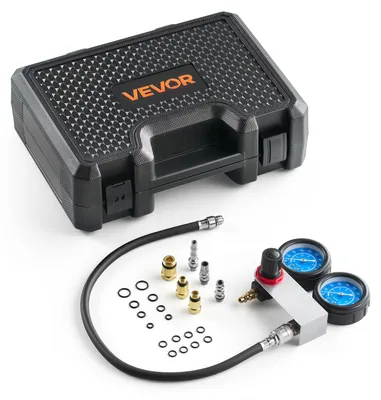 Immagine prodotto di Set VEVOR per il test della perdita di pressione dell'aria nelle auto, 0-100 PSI, manometro doppio, tester di pressione per cilindri, tester di compressione, con 4 adattatori e raccordi per aria, misuratore di perdita per auto e moto, misurazione della perdita