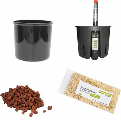 Produktbild von Set5 Blumentopf Corona 18/12 schwarz Ø 20.0cm H 13.0cm +KT+WA+BT+HD50