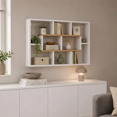 Produktbild von VCM Wandregal mit 10 Fächern, Hängeregal 85 x 48 x 16 cm, Bücherregal und Dekoregal für Wohnzimmer, Büro und Flur - Opila