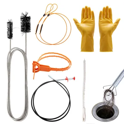Abflussreiniger-Set, 8-teilig, 2 m Spirale, Edelstahl, für Küche & Dusche