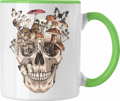 Produktbild von Trendation - Totenkopf Tasse Geschenk Pilzsammler Pilze Frauen Damen Tattoo Geschenkidee (Grün)