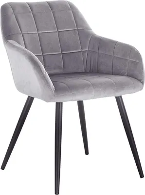 Produktbild von Happyment Esszimmerstuhl Serverino – Grau Samt – Schwarze Metallbeine – Einzelstuhl – Sessel – Mit Armlehne – Modern & Deluxe – Zithöhe 47cm – 1 Stück