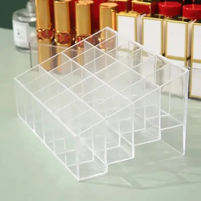 Image de Rangement pour rouge à lèvres - Organisateur sur pied - 24 compartiments - Boîte en plastique transparent - Rangement pour maquillage de table - Organisateur de cosmétiques